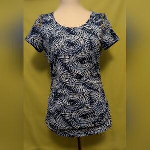 Michael Kors Blue and White Tie-Dye Short Sleeve Top